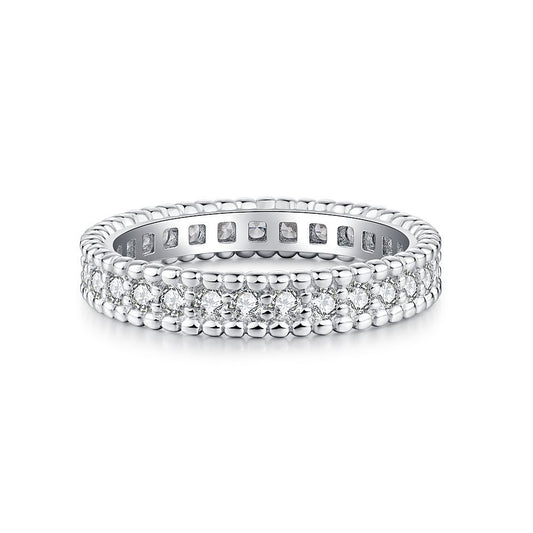 S925 Sterling Silver Bead Ring Women's Full Diamond Zircon Ring