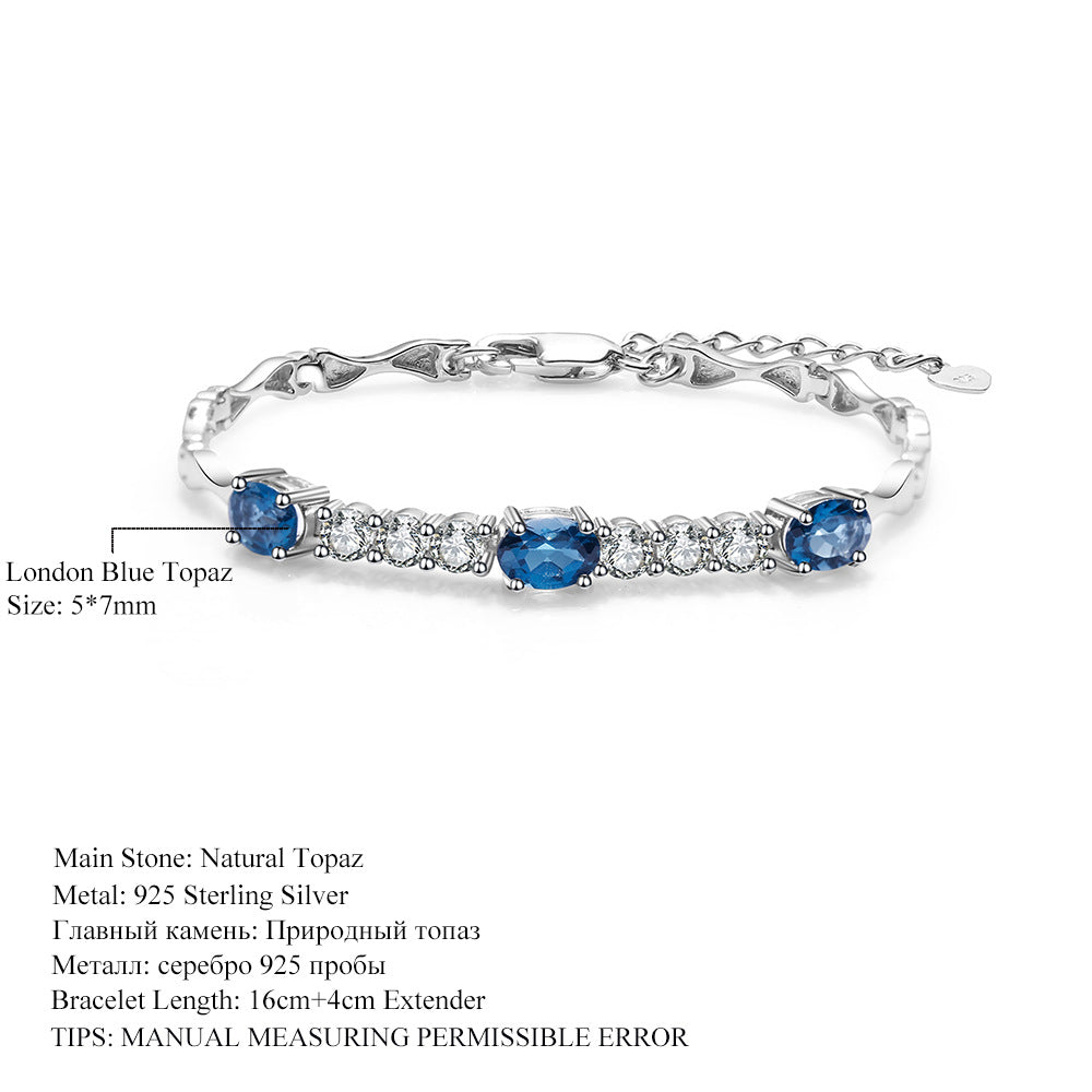 Natural Topaz Bracelet Women's Fashion, Elegance, Luxury, and High Sense s925 Pure Silver Inlaid Natural Gemstone Bracelet