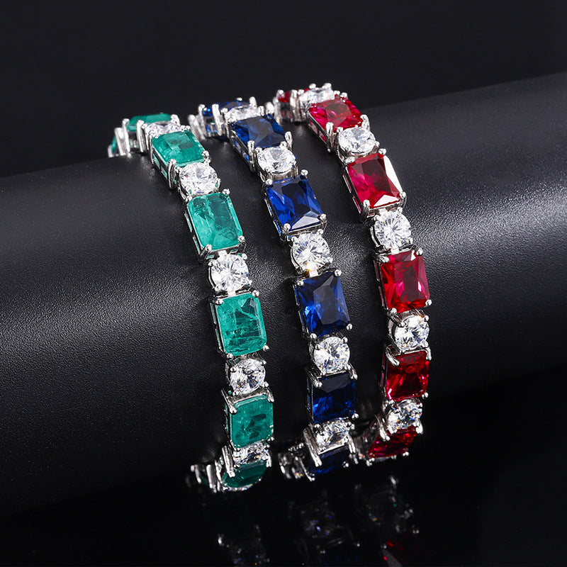 S925 perfect silver simulation color treasure Seiko Hao inlaid bracelet main stone 6*8