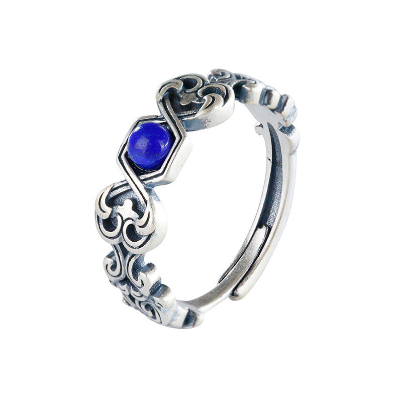 Bague lapis-lazuli en argent S925, style rétro et Vintage