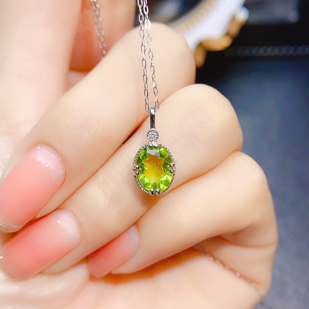 Colgante de peridoto natural con incrustaciones de plata S925, piedra central de 6 x 8, oferta especial