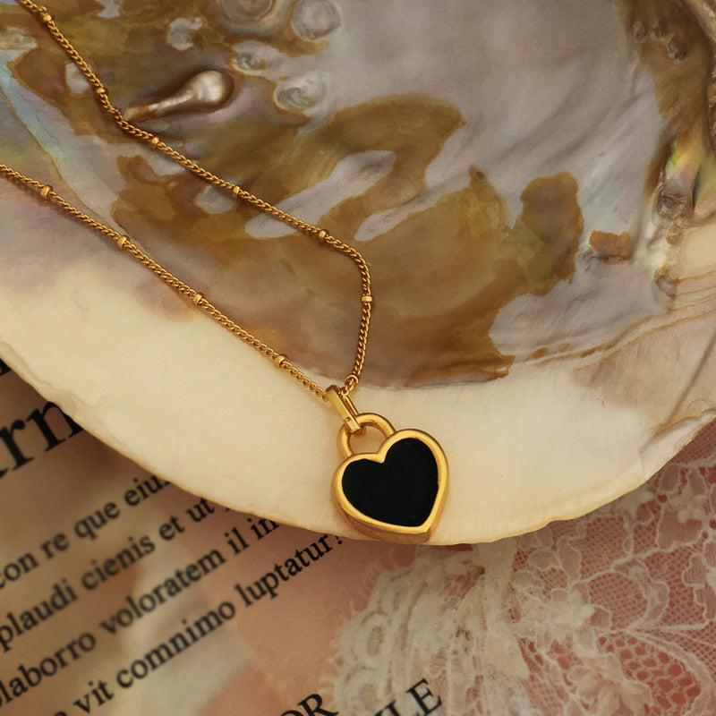 [DF]Copper Plated True Gold South Korea East Gate Simple Black and White Double sided Love Necklace INS Style Sweet Cool Temperament Collar Chain