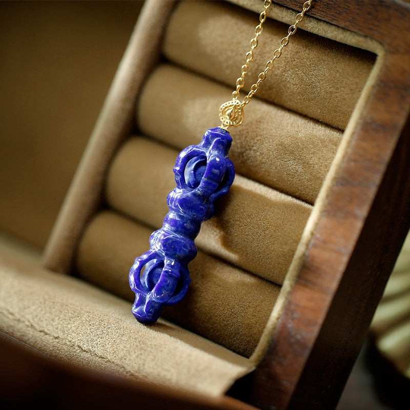 18K gold inlaid with natural lapis lazuli gold three-dimensional carved neutral pendant