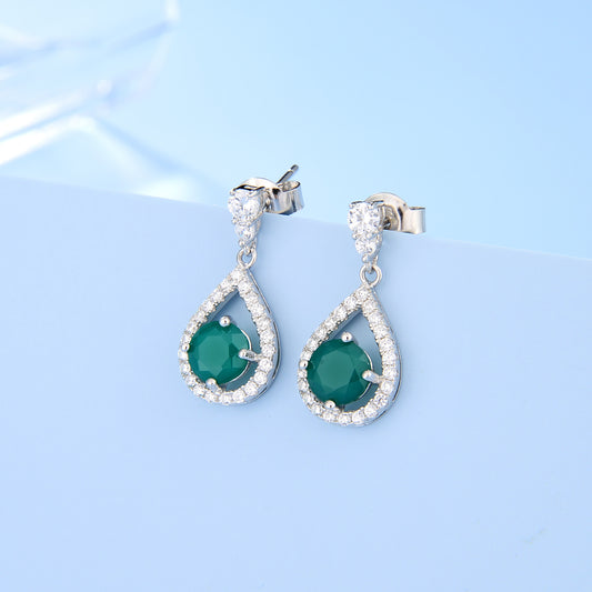 Natural Colorful Treasure Earrings and Earrings Set with Green Agate s925 Silver Gemstone Earrings and Earstuds