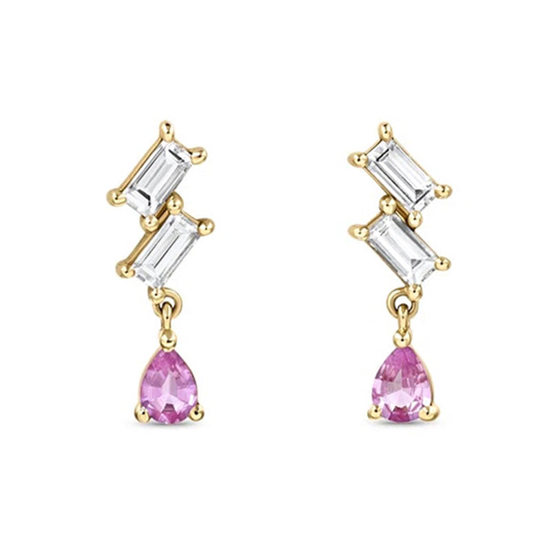 Les boucles d'oreilles à gradins en diamant avec pierres précieuses roses INS sont simples et polyvalentes