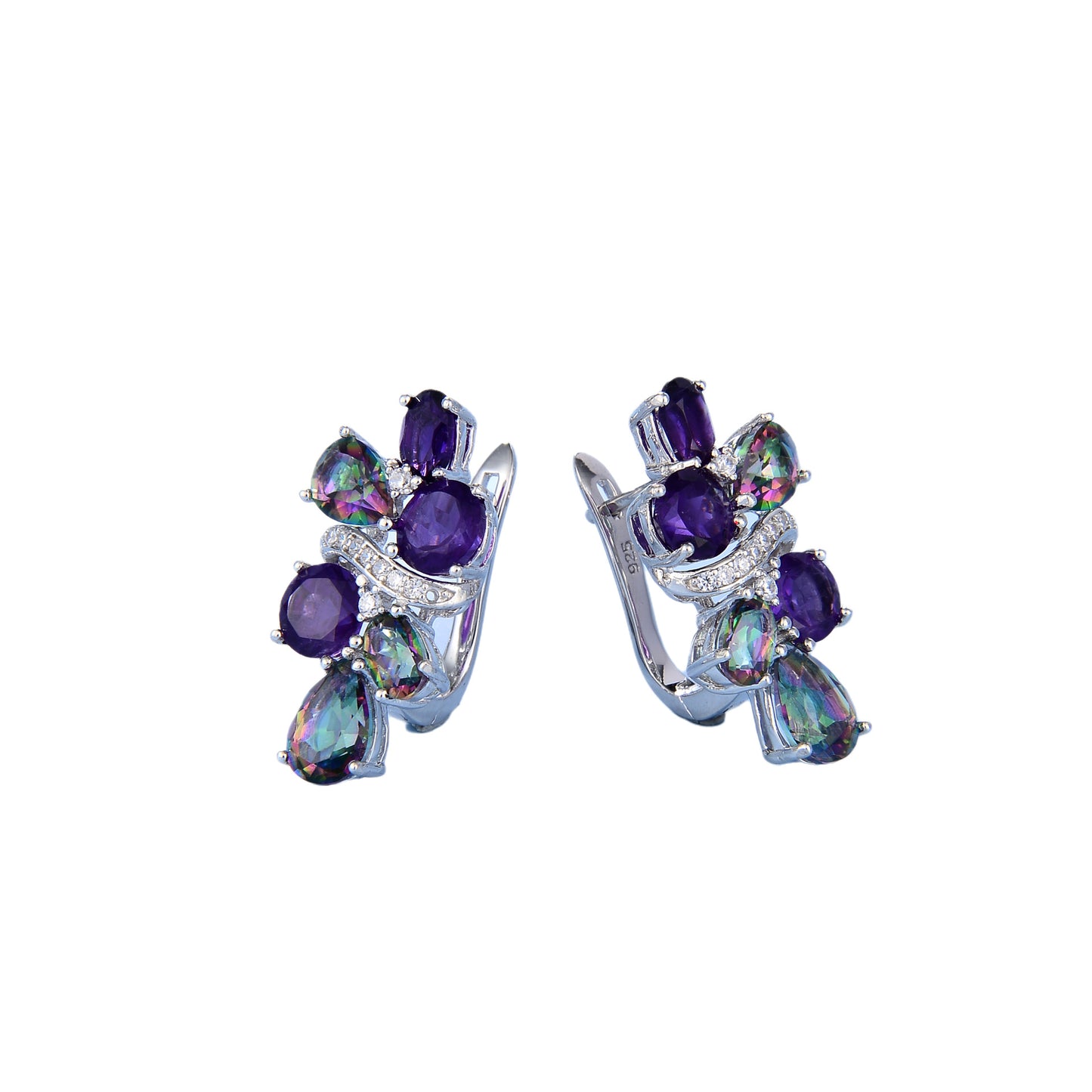 Boucles d'oreilles en argent s925 avec pierres précieuses colorées incrustées de personnalité