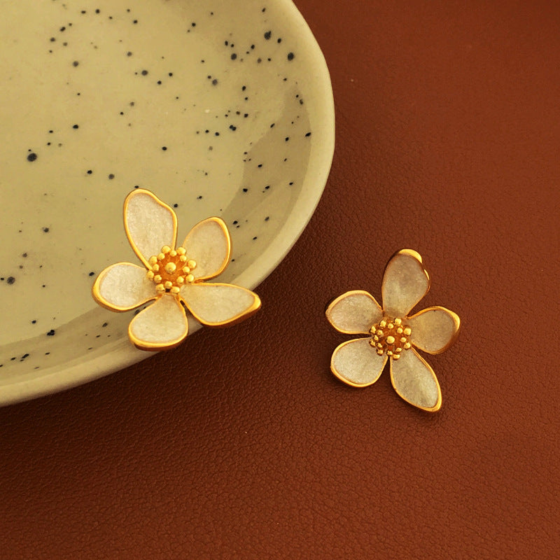 [DF]Copper plated gold S925 silver needle Korea fairy flower earrings ins wind small fresh earrings temperament earrings