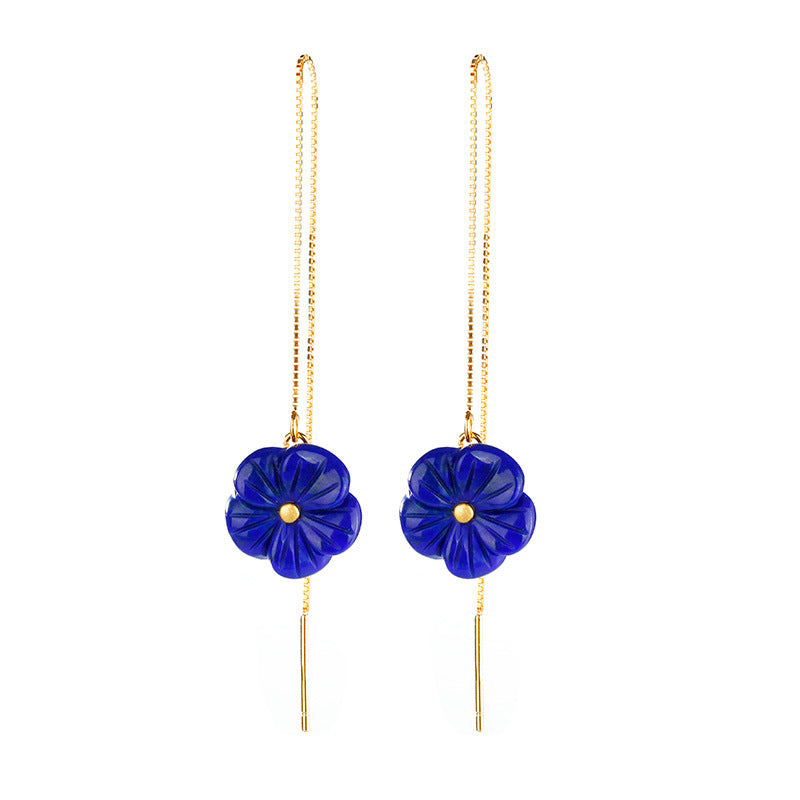 Boucles d'oreilles fleur de lapis-lazuli incrustées d'argent S925