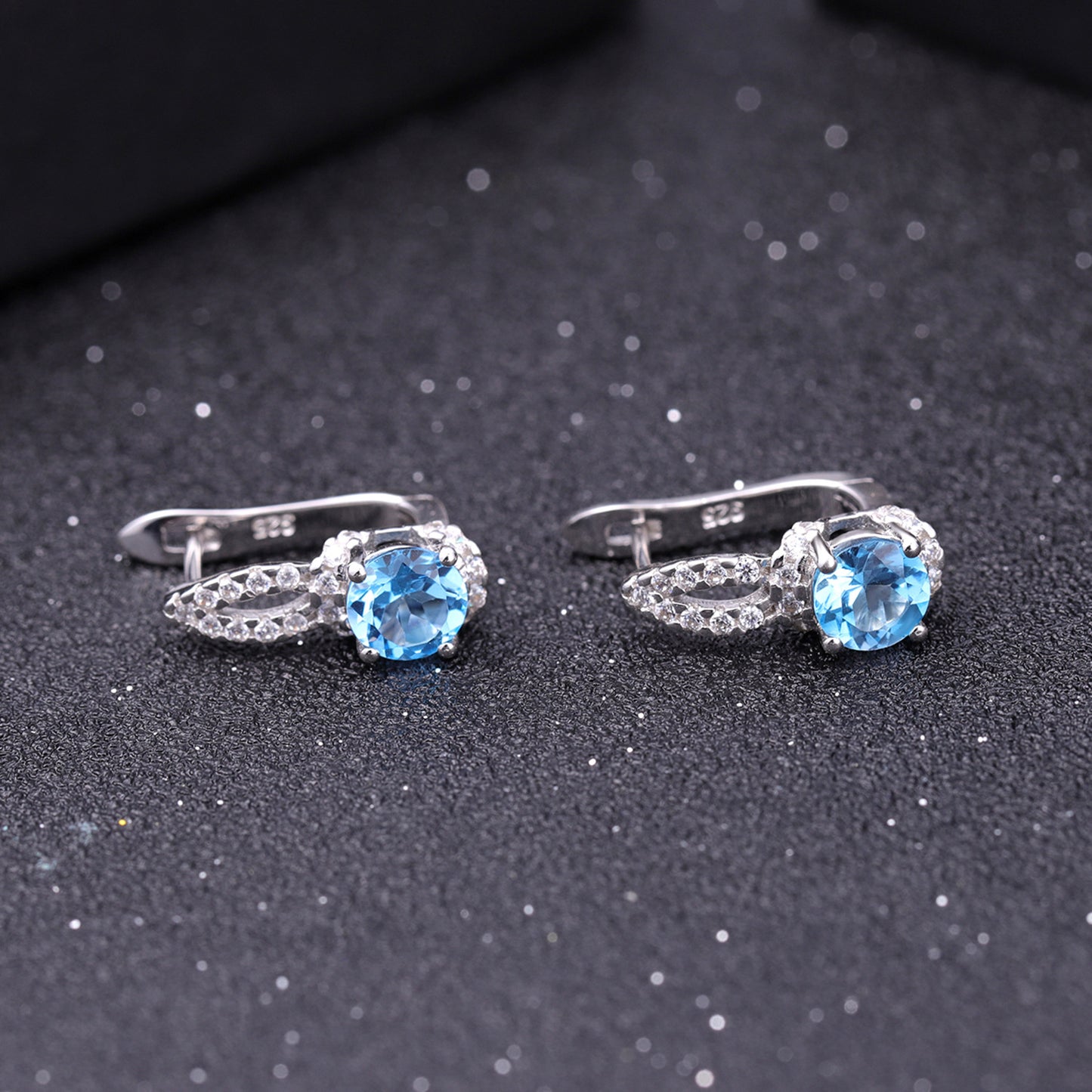 Fashionable natural topaz earrings, light luxury and personalized s925 silver inlaid natural gemstone earrings