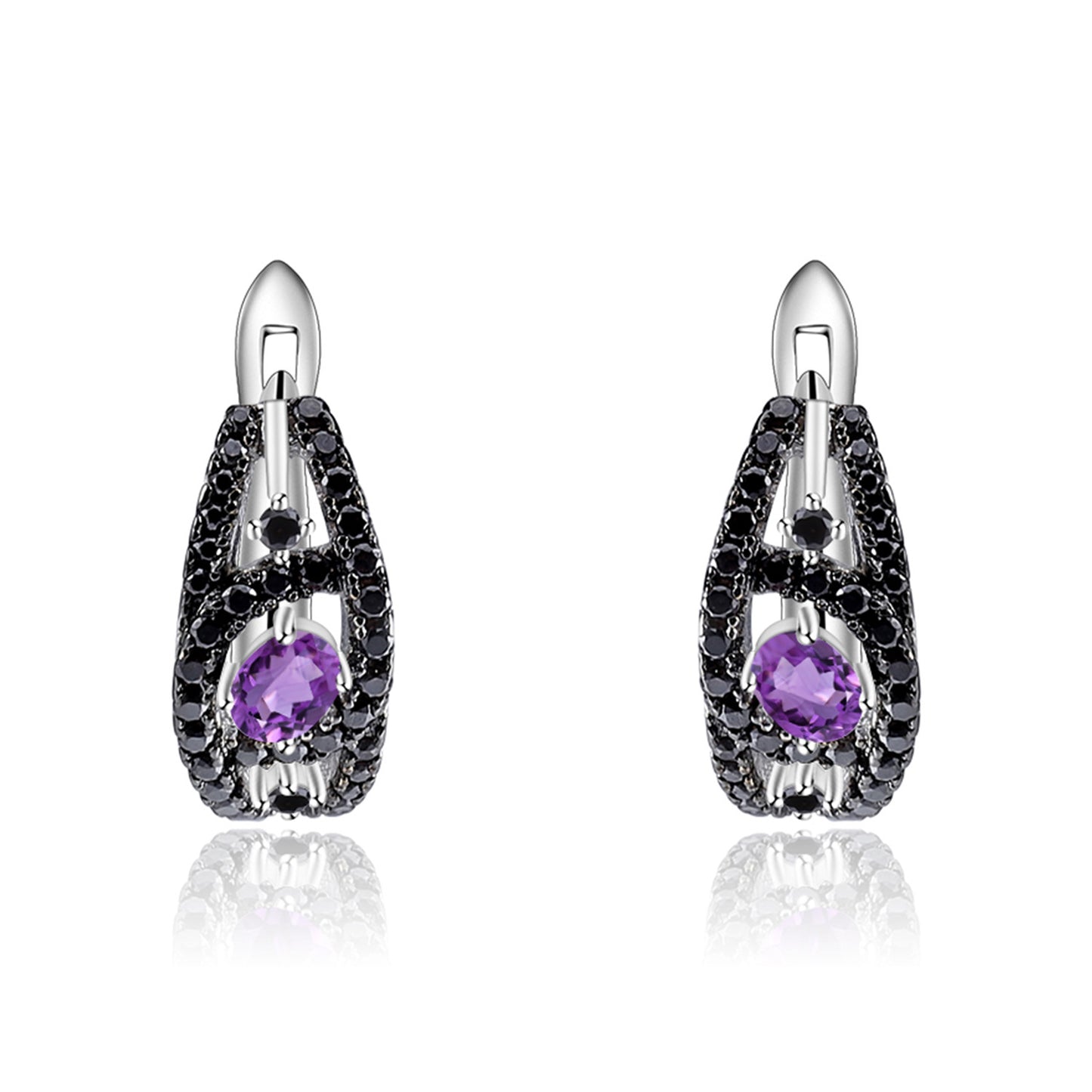 Natural amethyst earrings with 925 silver inlaid gemstone earrings