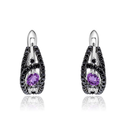 Natural amethyst earrings with 925 silver inlaid gemstone earrings