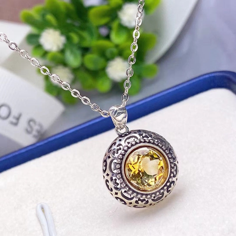 Natural Yellow Crystal Pendant s925 Silver Necklace Fashion Collar Chain Women's Jewelry Pendant One Piece Shipping