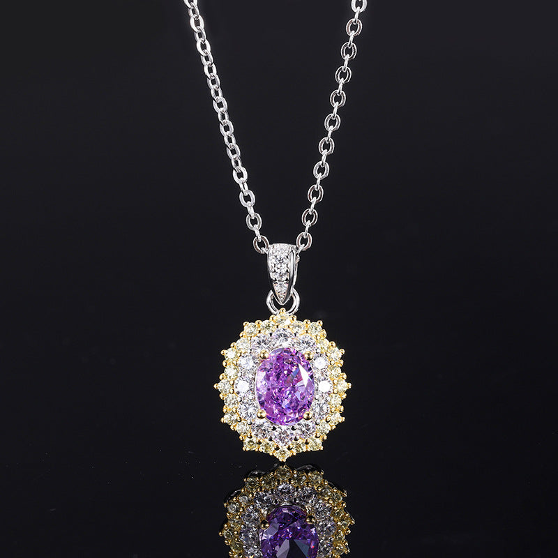 S925 all-over silver jewelry set, high carbon diamond, purple diamond, small pigeon egg color separation set, main 6*8