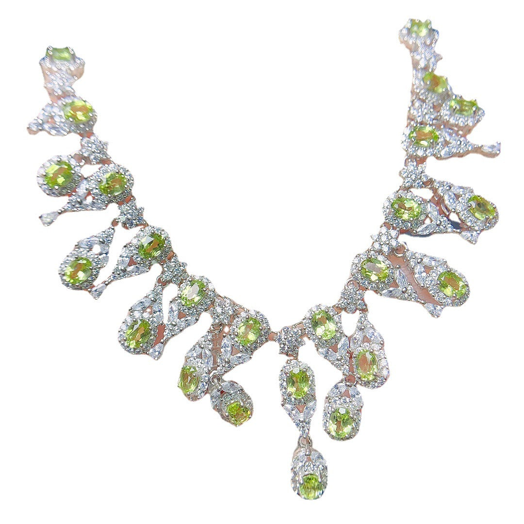 [DF]Natural Olivine Necklace - S925 Silver Setting, 3x4mm Gemstone, Hot Selling in Europe and America