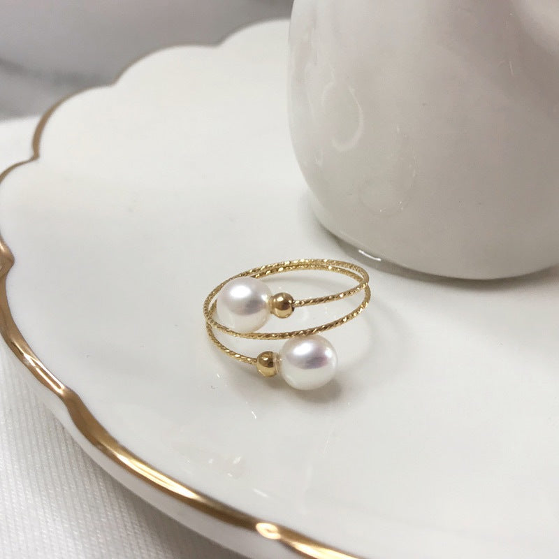 "Elastic Akoya" 4.5mm Japanese Akoya Pearl Ring - 18K Gold, Stretchable Spring Ring for a Perfect Fit.