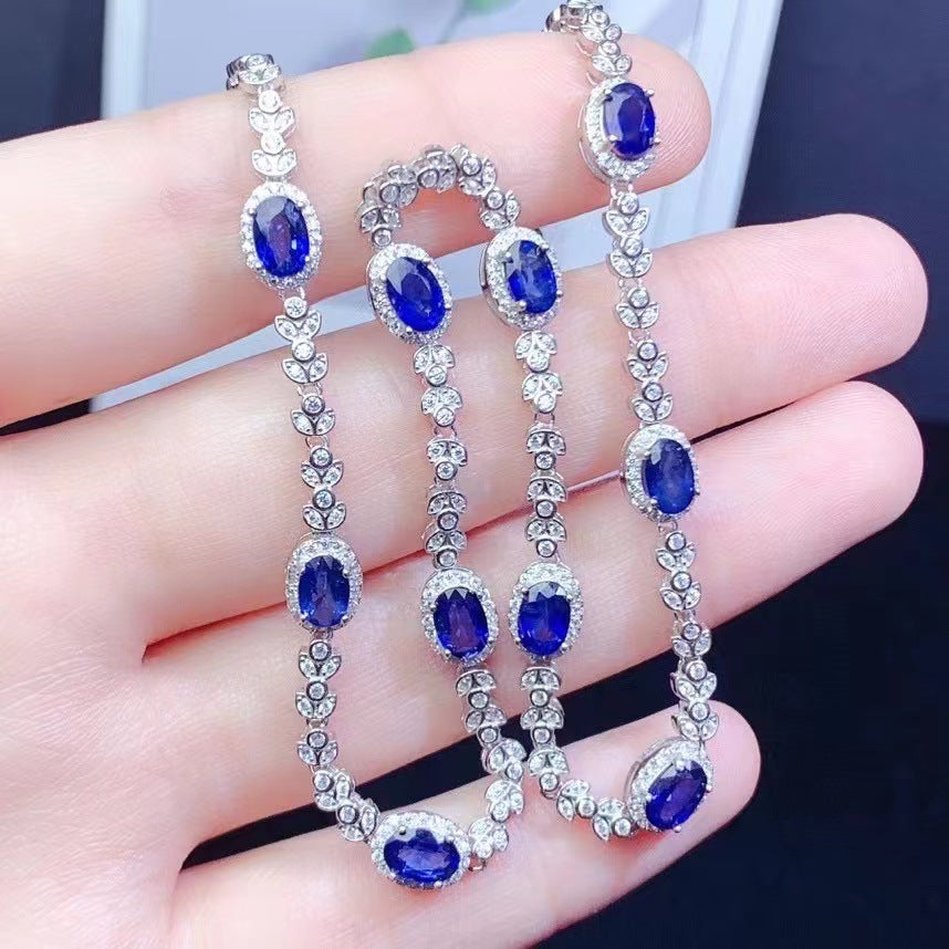 Natural sapphire necklace choker clavicle chain pendant