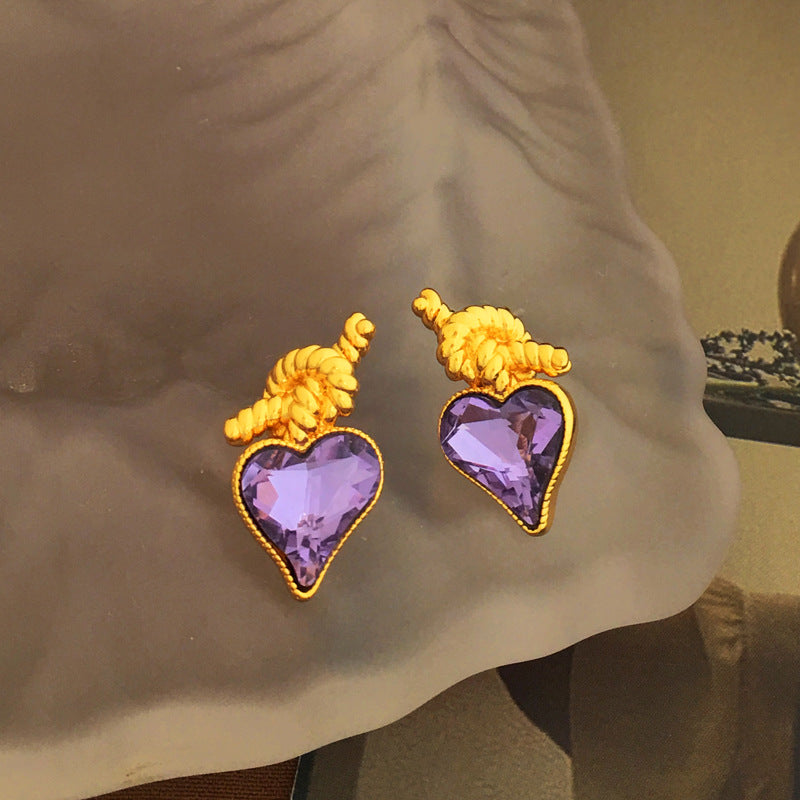 [DF] boucles d'oreilles en cuivre plaqué or S925 argent aiguille fée violet zircon amour conception de noeud personnalisé nouvelles boucles d'oreilles