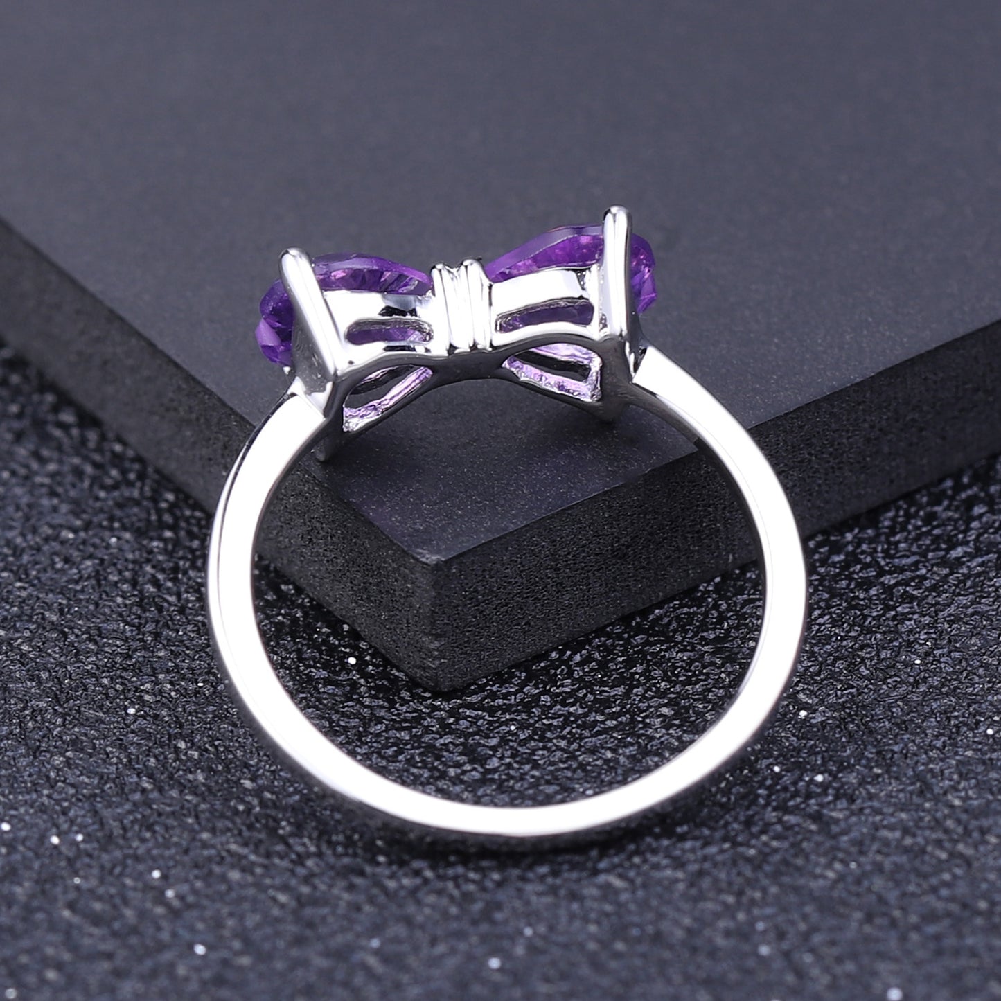 Love Gemstone Bow Ring Women's Natural Stone S925 Silver Amethyst Ring