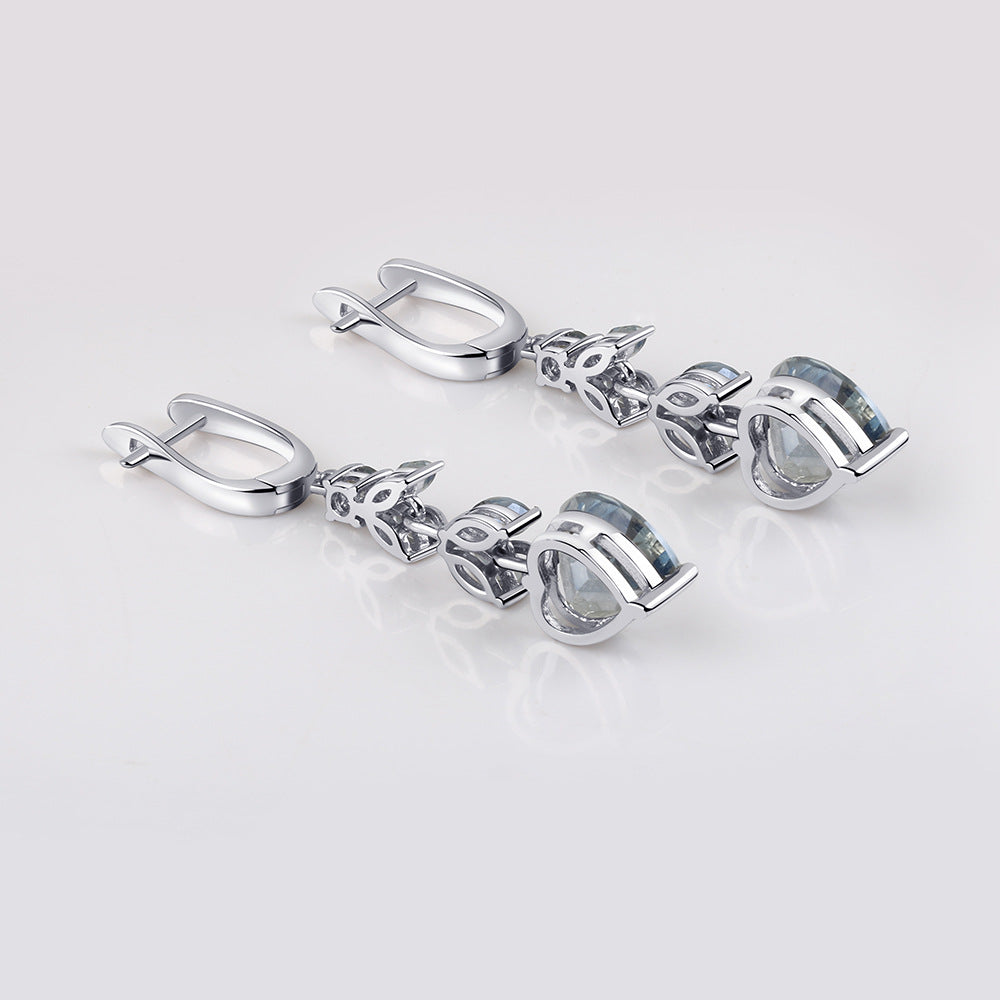 Pendientes de temperamento de lujo ligero con sentido del diseño de moda, pendientes de cristal de colores con incrustaciones de piedras preciosas de plata s925