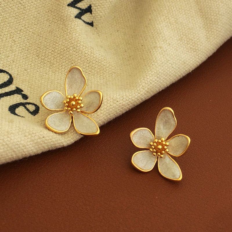 [DF]Copper plated gold S925 silver needle Korea fairy flower earrings ins wind small fresh earrings temperament earrings