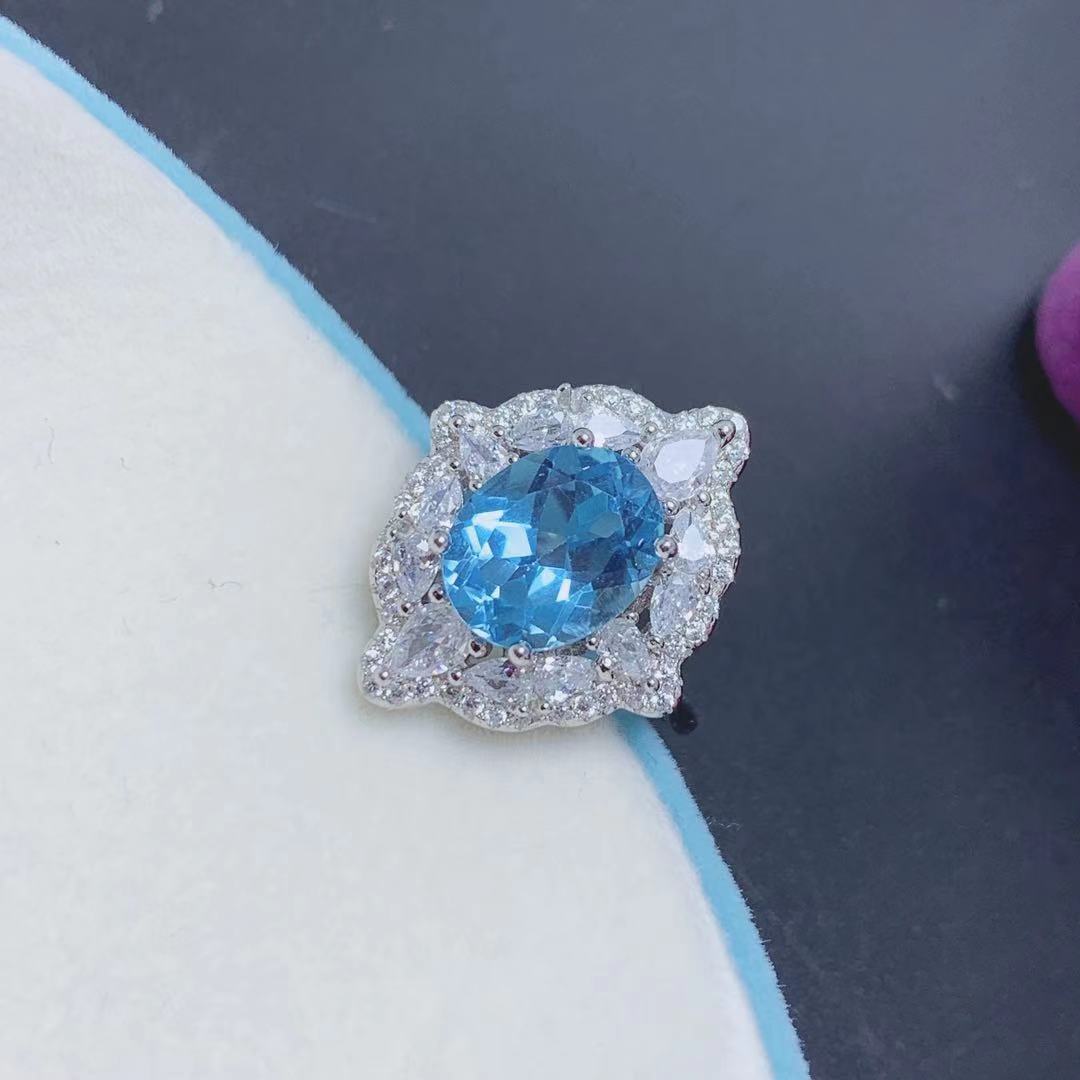 Ensemble de pendentifs de bague européenne en topaze bleue naturelle plaqué argent 925 pour femmes