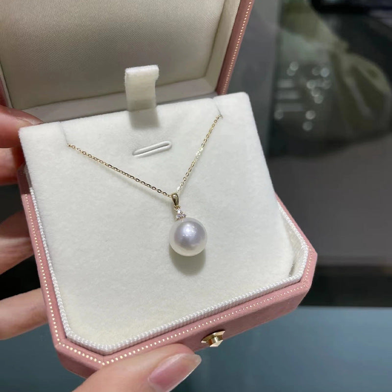 [DF]Geometric Zircon Accent Edison Pearl Pendant Necklace - 10-11mm