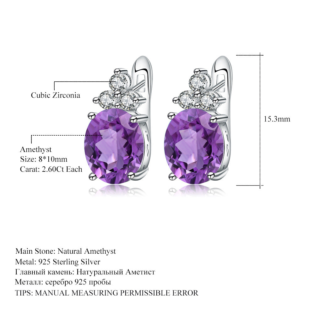 S925 silver amethyst earrings with gemstones