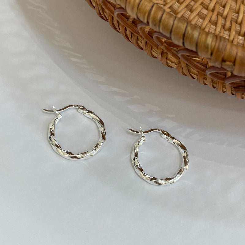 [DF] Boucles d'oreilles cercle en spirale pour femmes - Style coréen géométrique vintage tendance - Argent sterling S925 - Nouveaux poignets d'oreille à la mode minimaliste