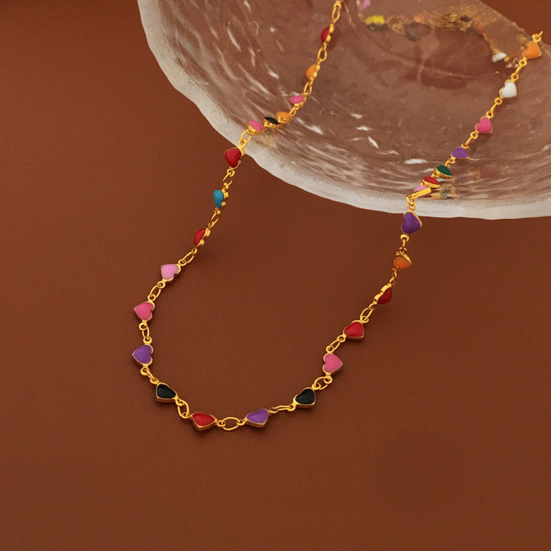 [DF]Copper-plated gold Bohemian color love necklace personality simple design clavicle chain popular in summer.