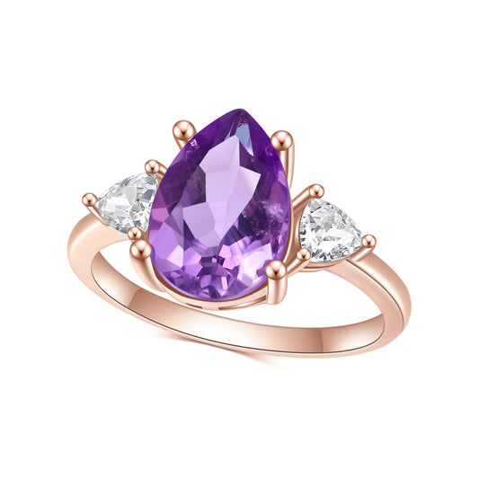 S925 Sterling Silver Set Natural Amethyst Ring Luxurious and Luxury 8 * 12mm Gemstone Rose Gold Ring