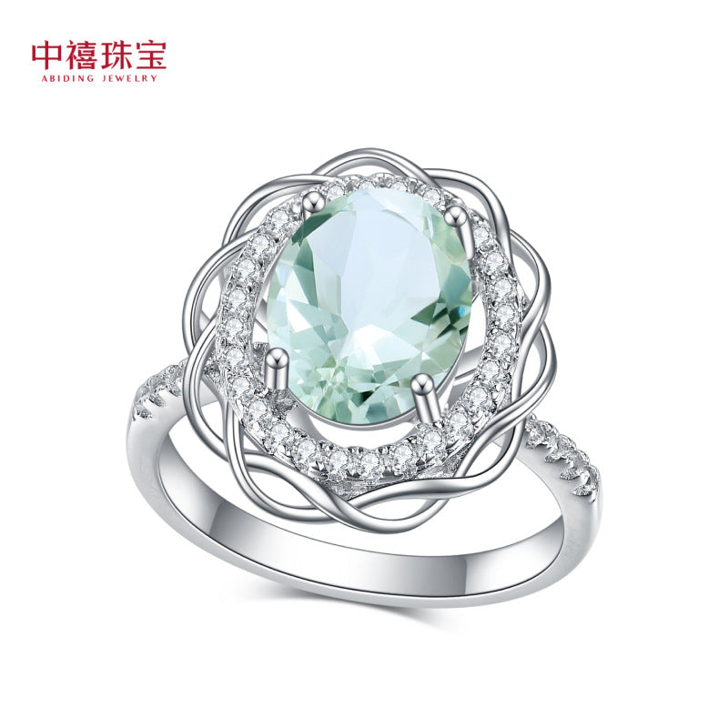 S925 sterling silver natural green amethyst ring design sense, fashionable temperament, luxury group setting natural color treasure ring