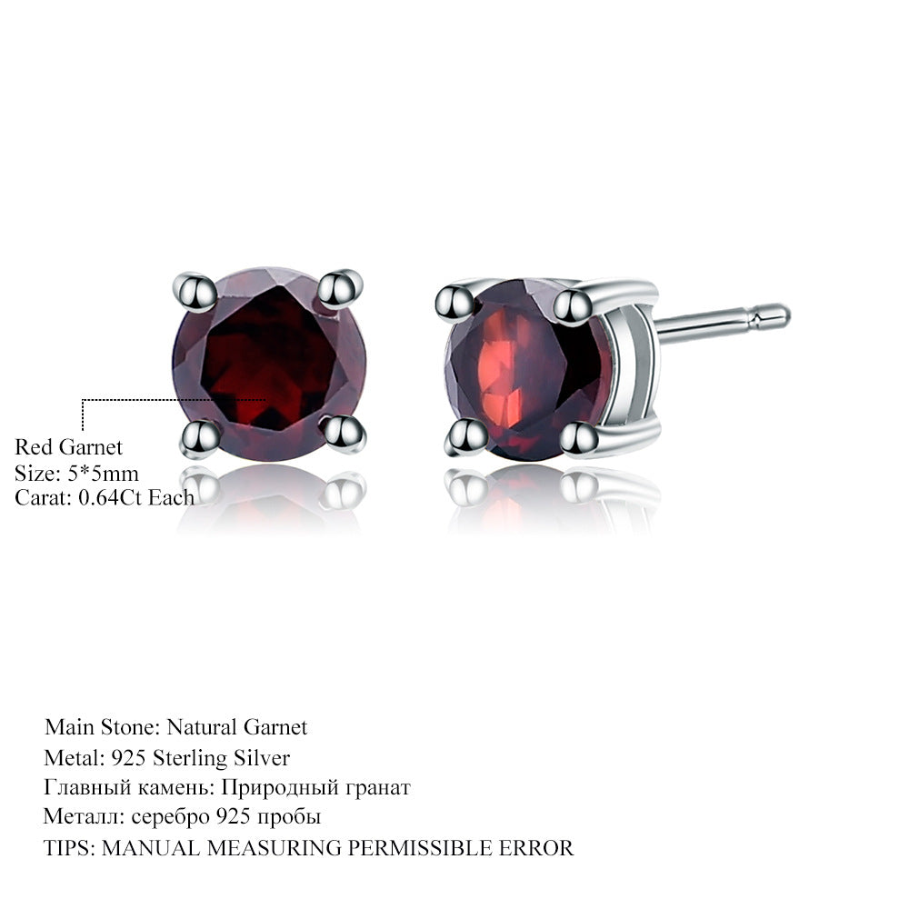 Natural Garnet Earrings s925 Sterling Silver Inlaid with Natural Colorful Treasure Earrings and Earrings