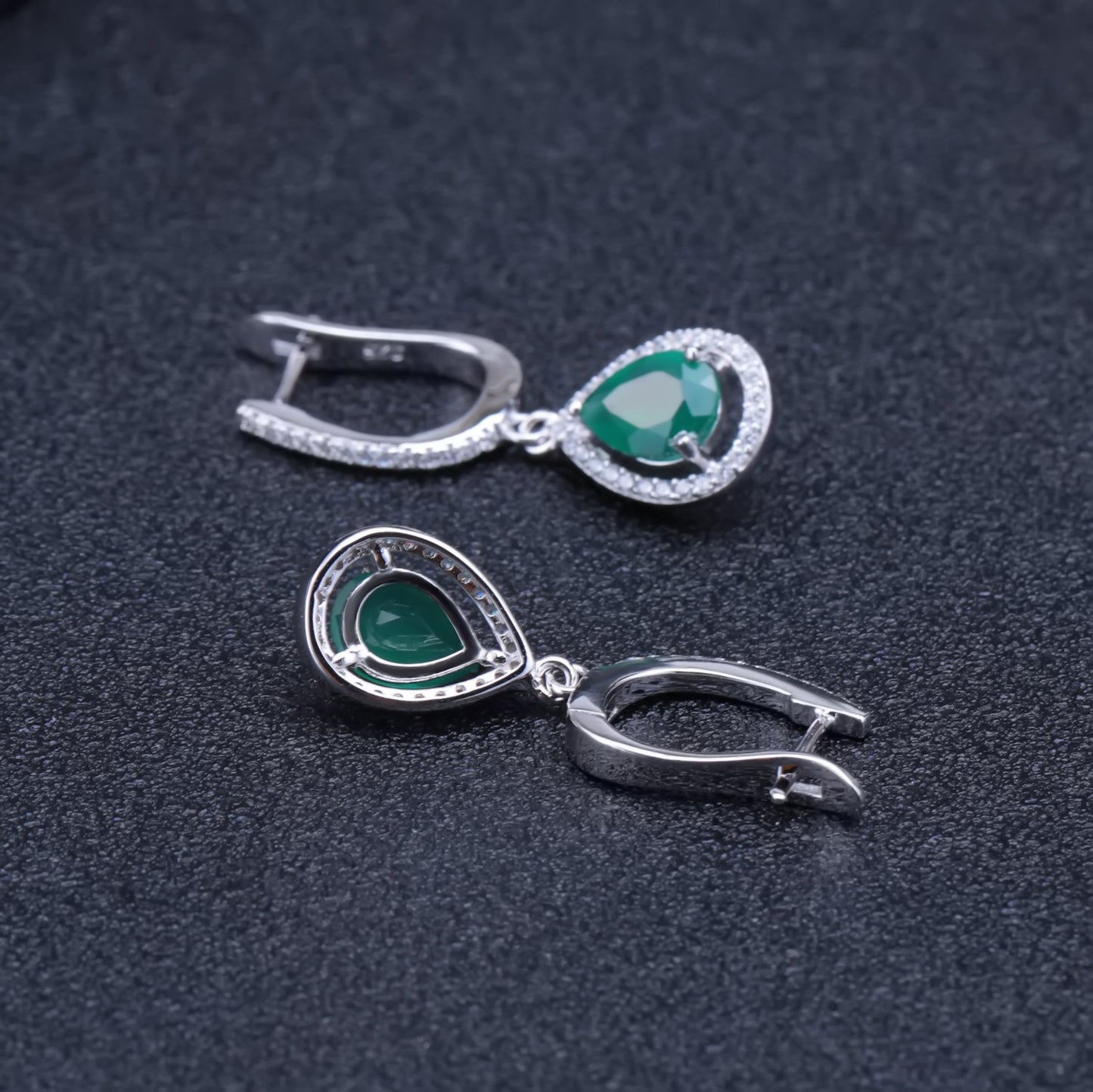 Natural green agate female earrings earrings spot direct supply fashion luxury s925 sterling silver inlaid gemstone earrings.