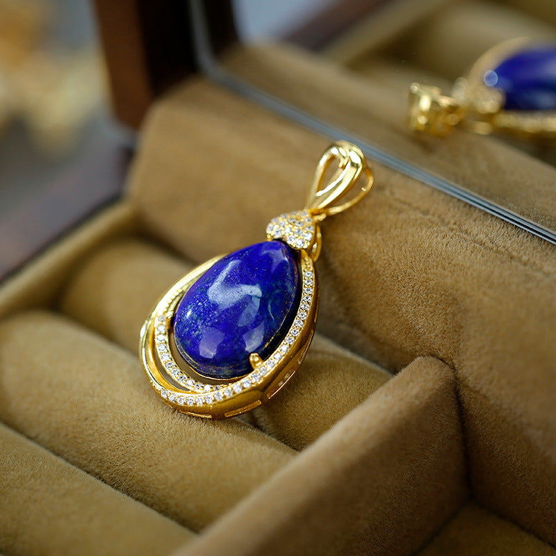 S925 silver gold-plated lapis lazuli pendant water drop pendant