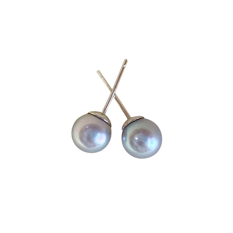 [DF]Elegant Blue Gray Akoya Pearl Stud Earrings in 18K Gold