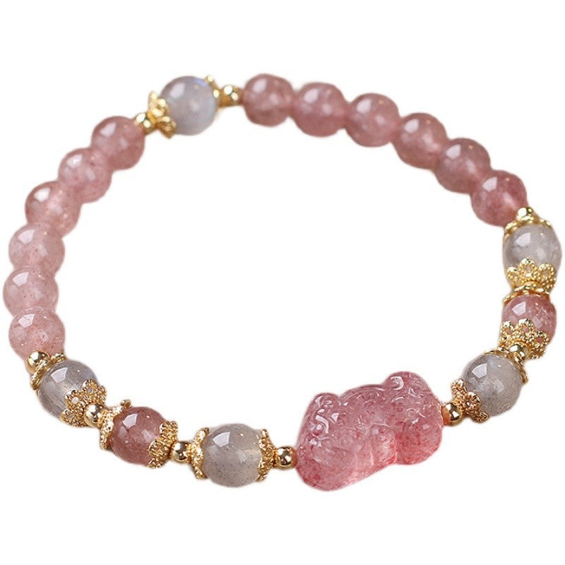 Natural Strawberry Crystal Pixiu Bracelet Female Ins niche design