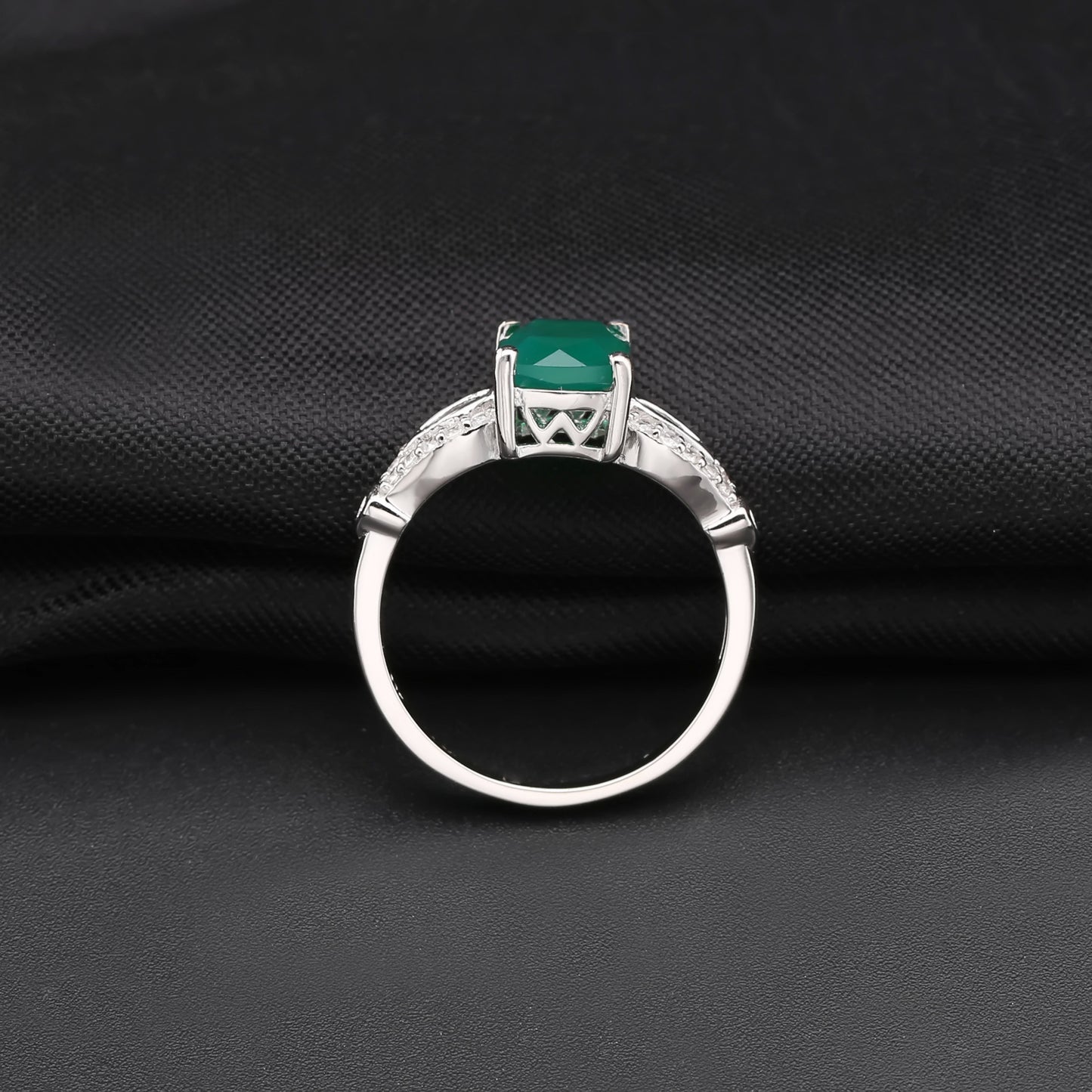 Natural colored gemstone green agate ring Personality 925 sterling silver square gemstone ring