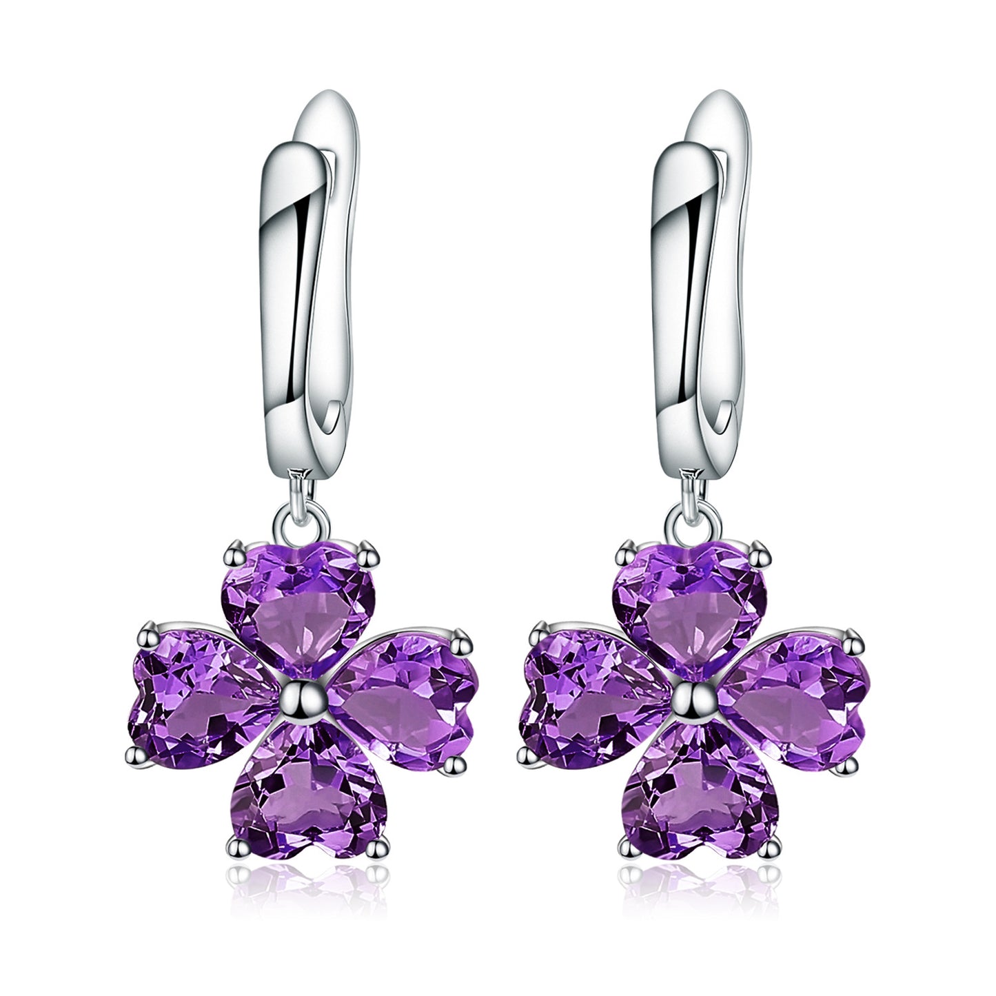 Pendientes de amatista natural avanzados, pendientes de piedras preciosas con incrustaciones de plata s925, estilo love