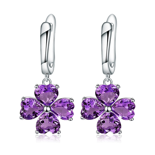 Boucles d'oreilles avancées en améthyste naturelle, style d'amour, boucles d'oreilles en argent s925 incrustées de pierres précieuses