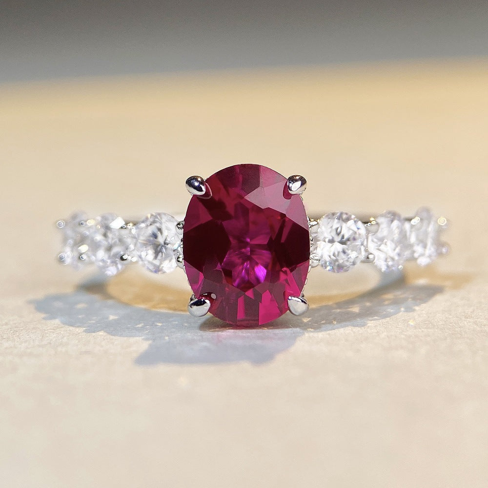 Ruby sterling silver ring female S925 silver high carbon diamond zircon full diamond ring