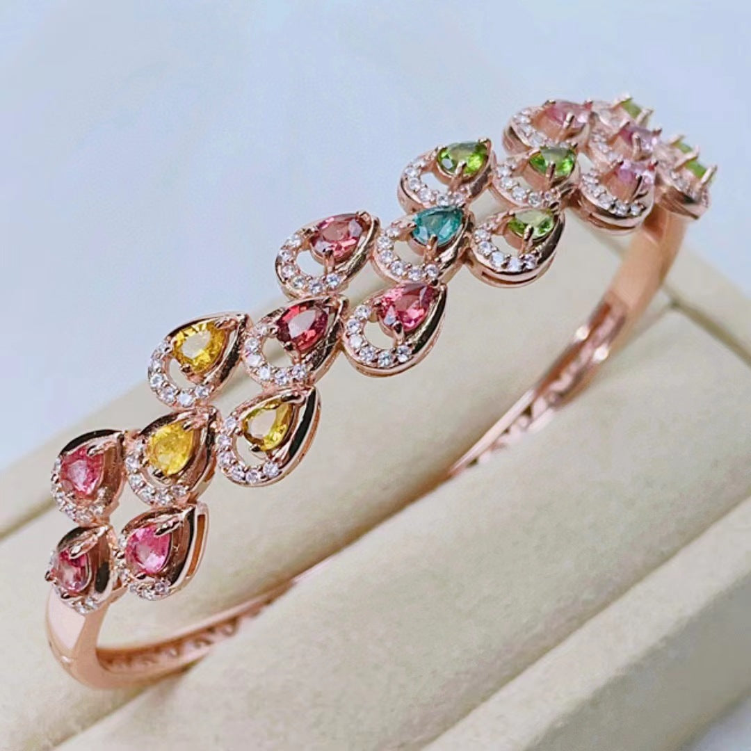 Rainbow Tourmaline Bracelet S925 Silver Inlaid Candy Color Tourmaline Light Luxury Fashion Bracelet Women's Ornament