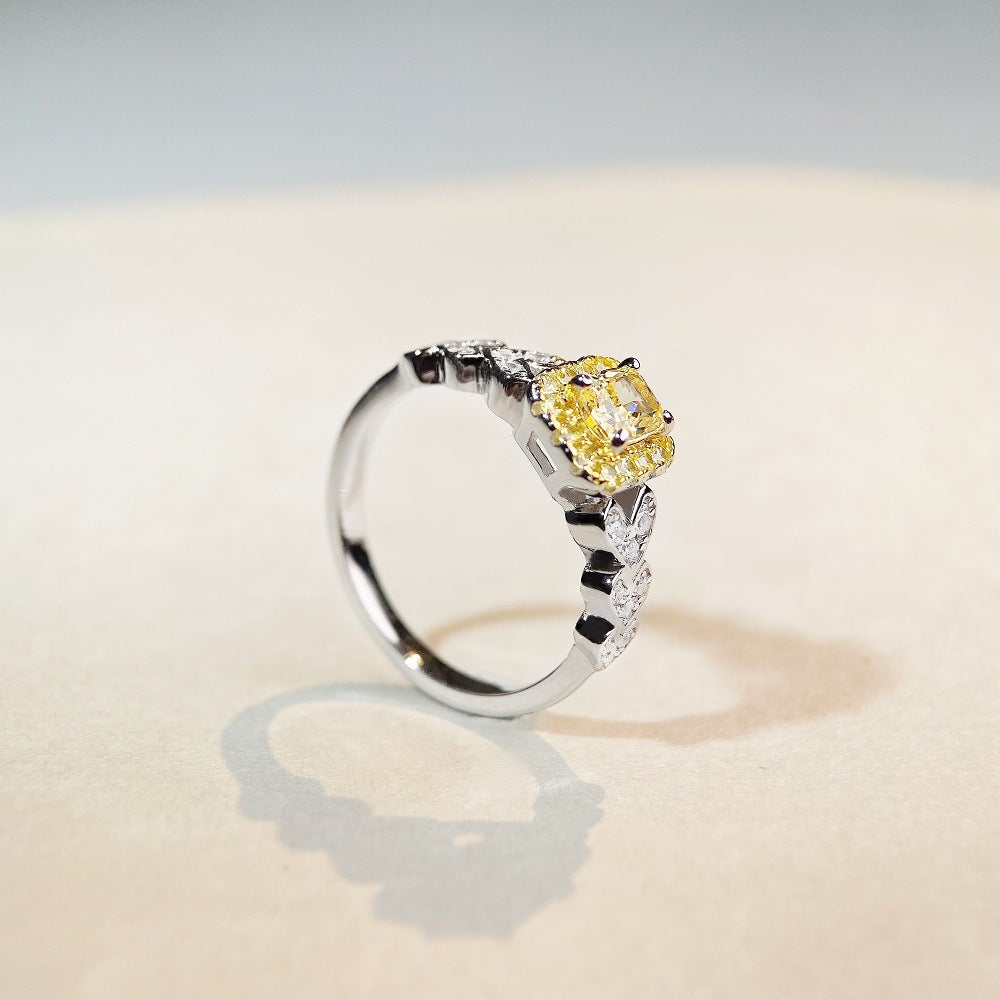 Bague en argent pur S925 pour femmes, bague de luxe légère à quatre griffes en diamant jaune de haute qualité, petite bague en diamant sucre