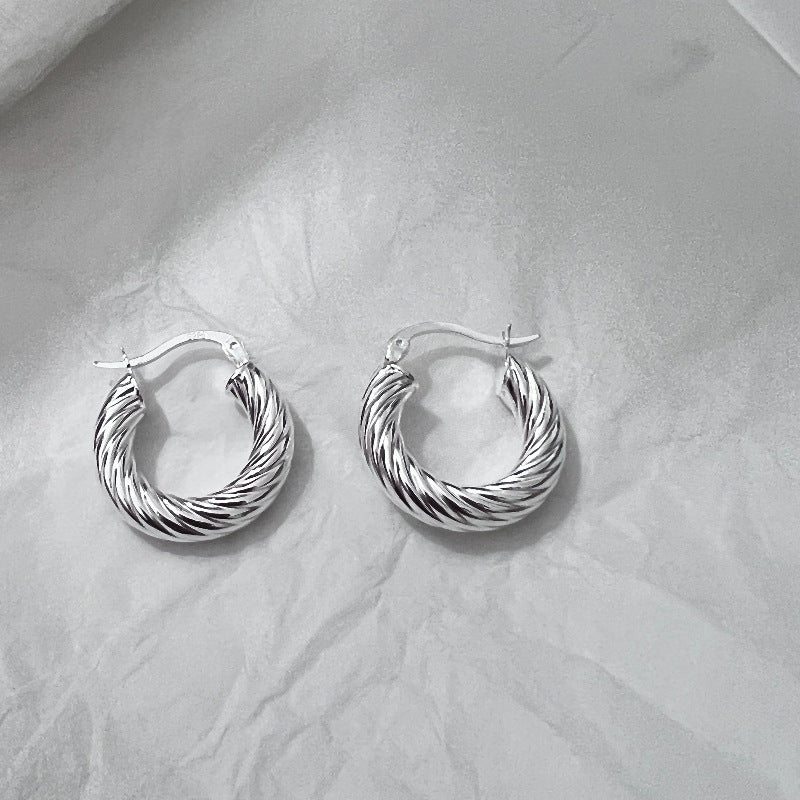 [DF] Version coréenne 925 boucles d'oreilles en argent sterling industrie lourde gravées en sergé mode simple pour femmes style ins petites boucles d'oreilles livre rouge boucles d'oreilles coréennes