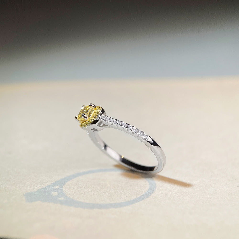 Bague en diamant jaune sucre à quatre griffes, en argent S925, en Zircon de haute qualité, à la mode