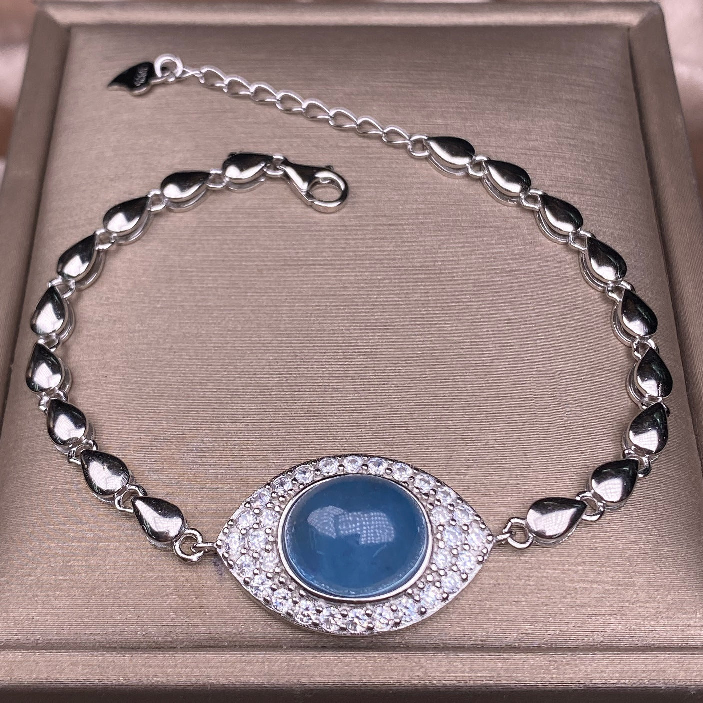 Pulsera de jaspe hetiano aguamarina S925 con incrustaciones de plata, delicada y versátil, joyería de mano OL de moda