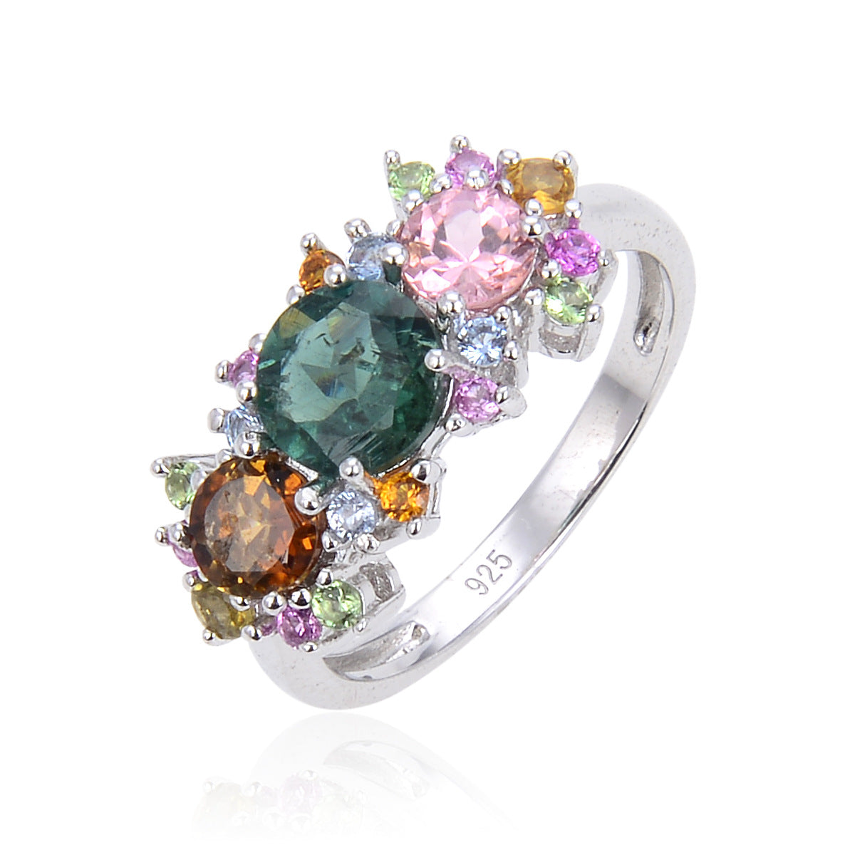 Natural stone ring female retro s925 silver inlaid gem ring