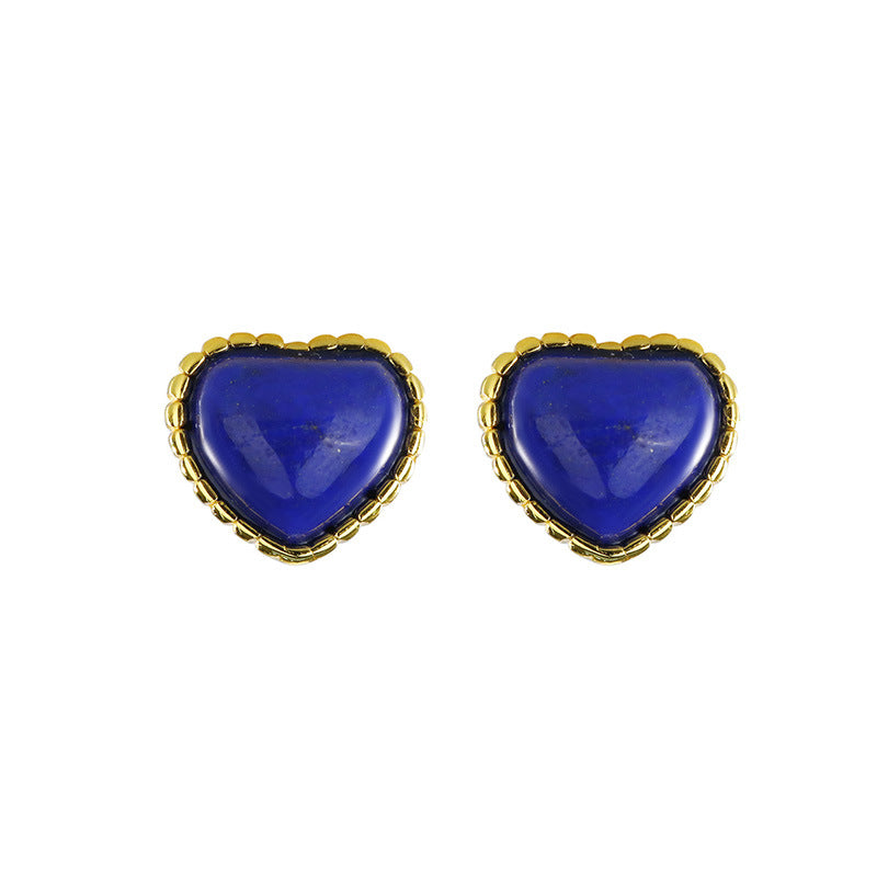 Boucles d'oreilles lapis-lazuli incrustées d'argent S925 avec boucles d'oreilles d'amour