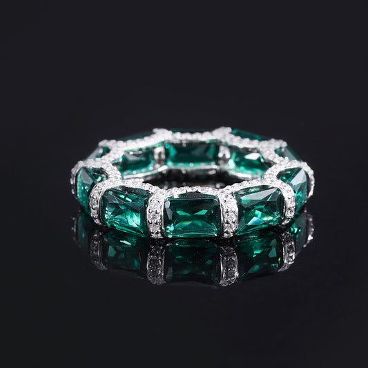 S925 full-body silver ring simulation emerald women's high-grade texture 5*7 diamond ring women