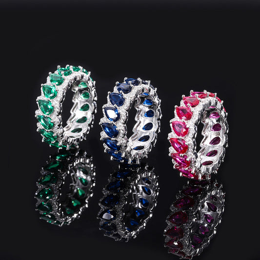 S925 silver jewelry Europe and the United States simulation colorful rings luxury texture ring main stone 4*6