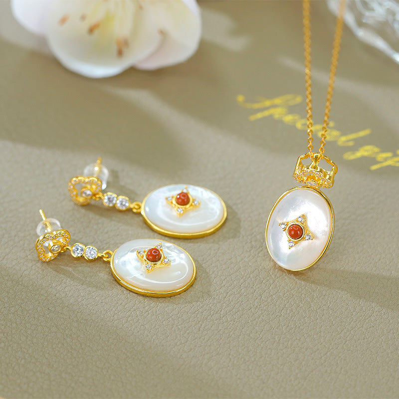 S925 silver inlaid Bai Bei Nanhong suit earrings pendant is exquisite and elegant.